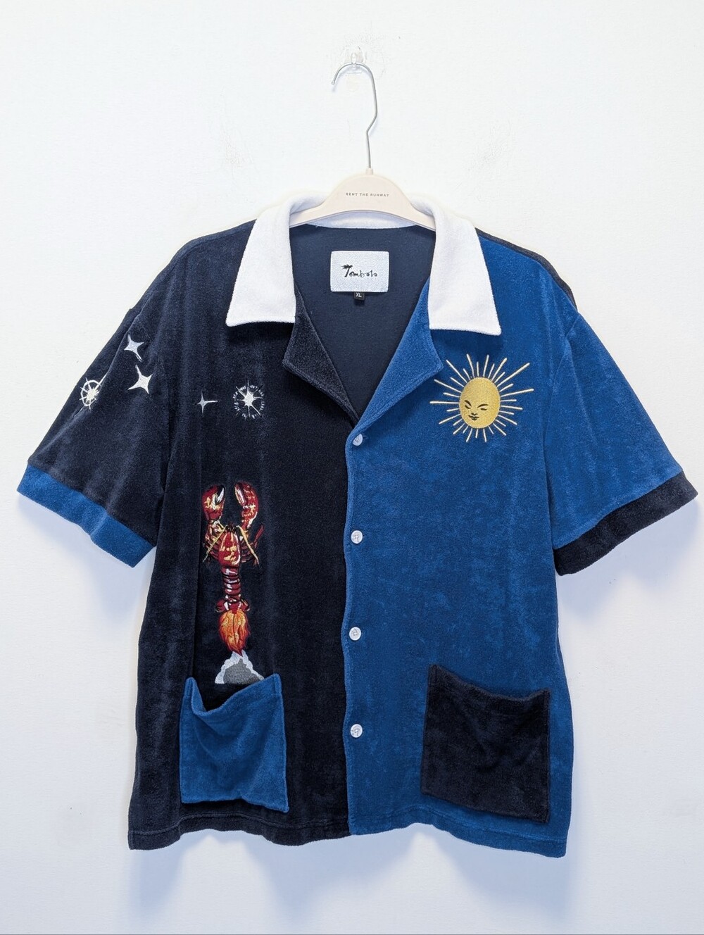 Tombolo XL Blue Terry Cloth Lobster Embroidered Cabana Shirt